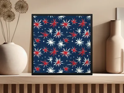Red White Blue Starburst Pattern Wall Art Decor
