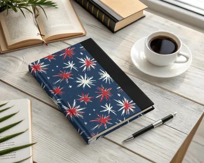Blue and Red Starburst Pattern Hardcover Notebook