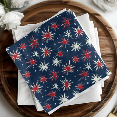 Red and White Stars on Blue Background Fabric Product