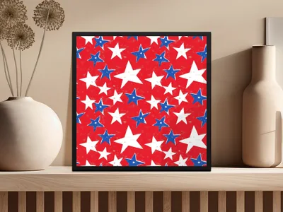 Patriotic Red and Blue Stars Wall Art Print Decor