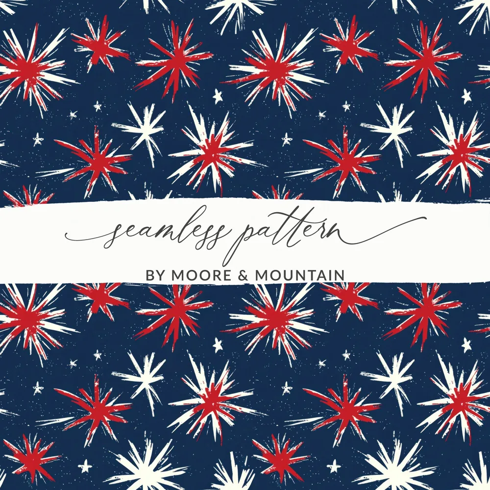 Red White and Blue Starburst Seamless Pattern Design