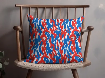 Vibrant Red and Blue Abstract Camouflage Design Pillow