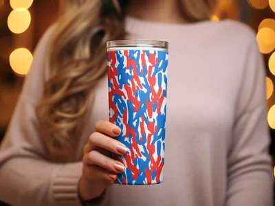 Red White Blue Camouflage Design Insulated Tumbler