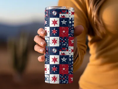 Festive Red White and Blue Star Pattern Drink Tumbler
