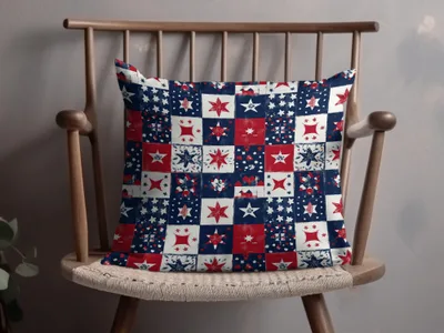 Patriotic Patchwork Stars and Stripes Decorative Cushion