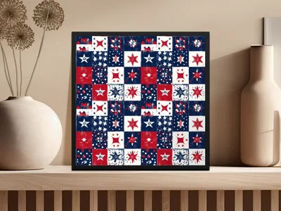 Red White Blue Patriotic Geometric Stars Wall Art