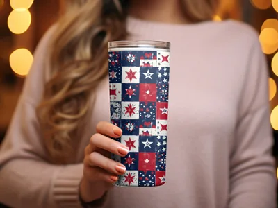 Festive Star and Patchwork Travel Tumbler Product