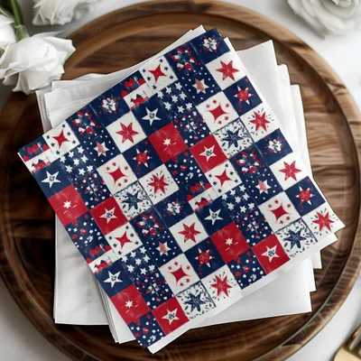 Patriotic Red White Blue Star Quilt Pattern Napkins Product