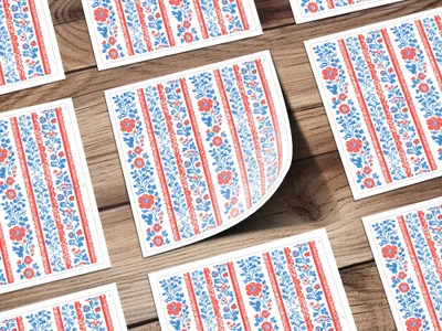 Red and Blue Floral Stripe Pattern Decor Stickers