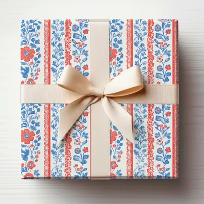 Elegant Floral Red and Blue Gift Wrap Box with Bow