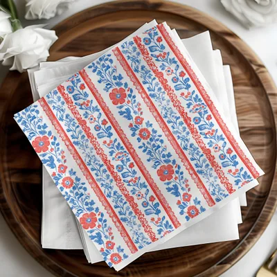 Decorative Floral and Stripe Printed Table Napkins