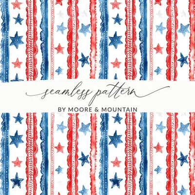 Patriotic Seamless Pattern, USA July 4th Digital Paper, Red White Blue, Stars and Stripes, Fabric Design, Printable, Scrapbooking
