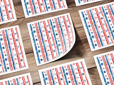 Red White and Blue Stars and Stripes Patterned Sticker Sheet