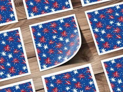Festive Red White and Blue Fireworks Pattern Print