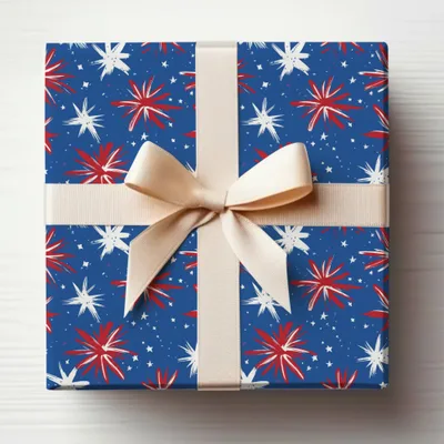 Festive Fireworks Design Wrapped Gift Box with Bow