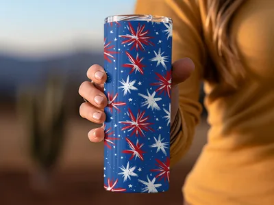 Festive Fireworks Design Blue Insulated Tumbler
