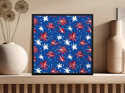 Patriotic Starburst Pattern with Blue Background print
