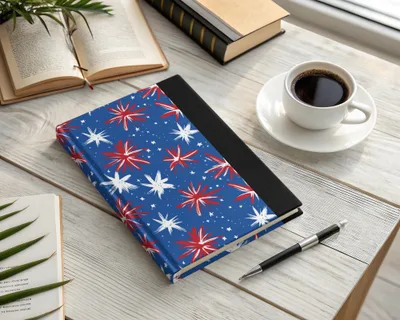 Red and White Stars on Blue Hardcover Notebook