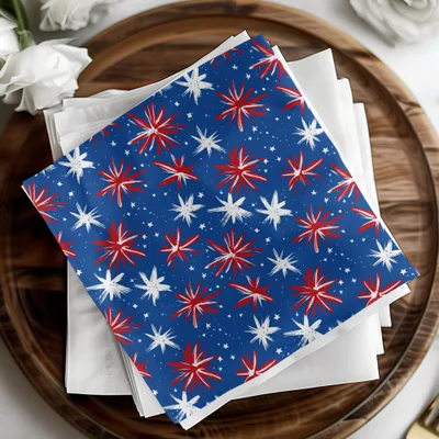 Festive Red White and Blue Starburst Design Napkin