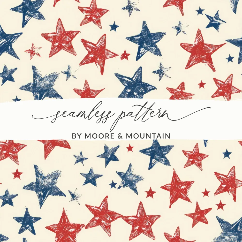 Patriotic Star Seamless Pattern, Red White Blue Digital Paper, 4th of July Printable Fabric Design, Scrapbooking Background Download - Moore and Mountain