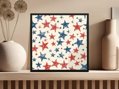 Patriotic Star Seamless Pattern, Red White Blue Digital Paper, 4th of July Printable Fabric Design, Scrapbooking Background Download - Moore and Mountain
