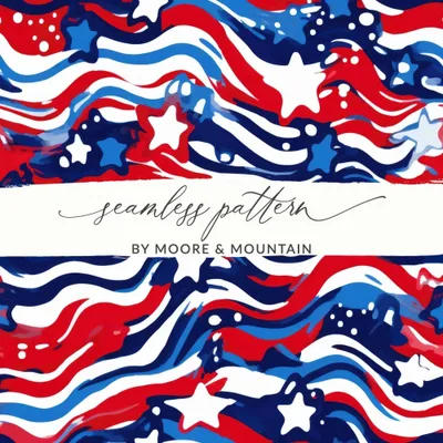 Patriotic Stars Waves Digital Paper, Seamless American Flag Pattern for Fabric, Scrapbooking, Digital Background, Print on Demand