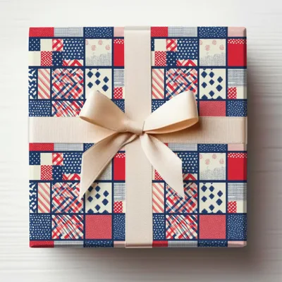 Red and Blue Patchwork Pattern Gift Wrap Product
