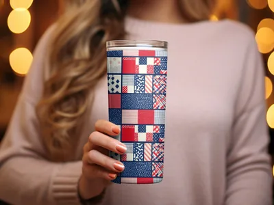 Patriotic Patchwork Design Insulated Tumbler Product