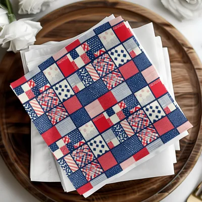 Festive Checkered Red Blue White Patterned Napkin Set