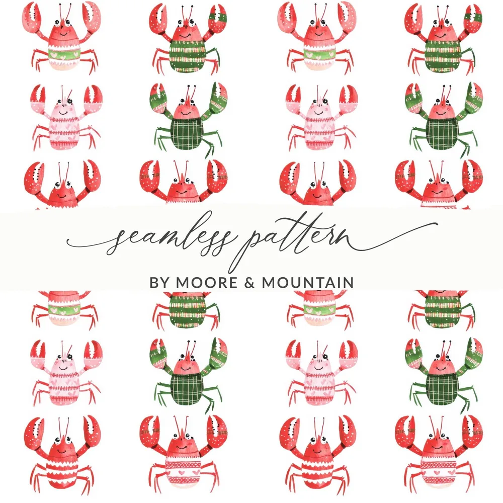 Pattern of Joyful Lobsters With Festive Garments Digital - Moore and Mountain