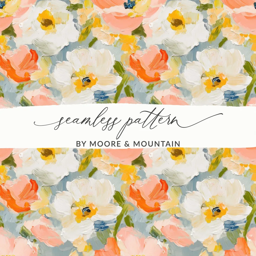 Peach Floral Digital Paper, Abstract Flower Pattern, White and Yellow, Seamless Design, Spring Digital Download - Moore and Mountain