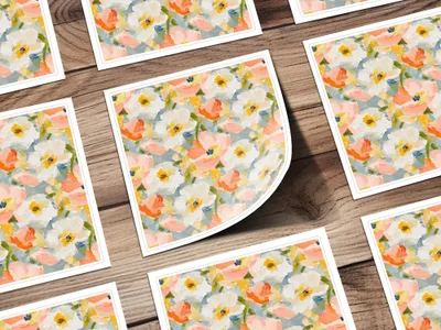 Peach Floral Digital Paper, Abstract Flower Pattern, White and Yellow, Seamless Design, Spring Digital Download - Moore and Mountain