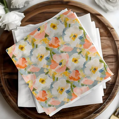 Peach Floral Digital Paper, Abstract Flower Pattern, White and Yellow, Seamless Design, Spring Digital Download - Moore and Mountain
