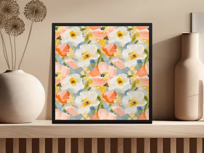 Peach Floral Digital Paper, Abstract Flower Pattern, White and Yellow, Seamless Design, Spring Digital Download - Moore and Mountain