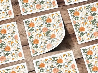 Peach Floral Digital Paper, Watercolor Flower Pattern, Orange and White Flowers, Spring Printable Paper, Scrapbooking Paper, Floral Design - Moore and Mountain