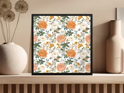 Peach Floral Digital Paper, Watercolor Flower Pattern, Orange and White Flowers, Spring Printable Paper, Scrapbooking Paper, Floral Design - Moore and Mountain