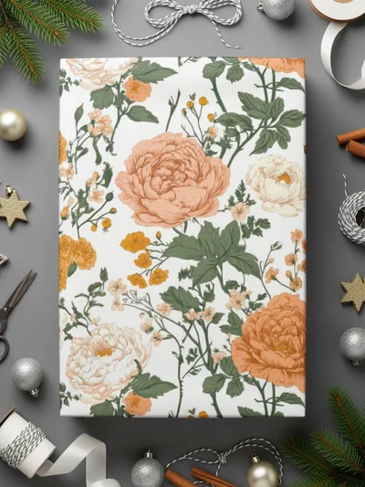 Peach Floral Digital Paper, Watercolor Flower Pattern, Orange and White Flowers, Spring Printable Paper, Scrapbooking Paper, Floral Design - Moore and Mountain