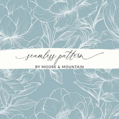 Peony Digital Seamless Pattern, Floral Illustration, Floral Design, Pale Blue and White, Commercial Use, Print on Demand