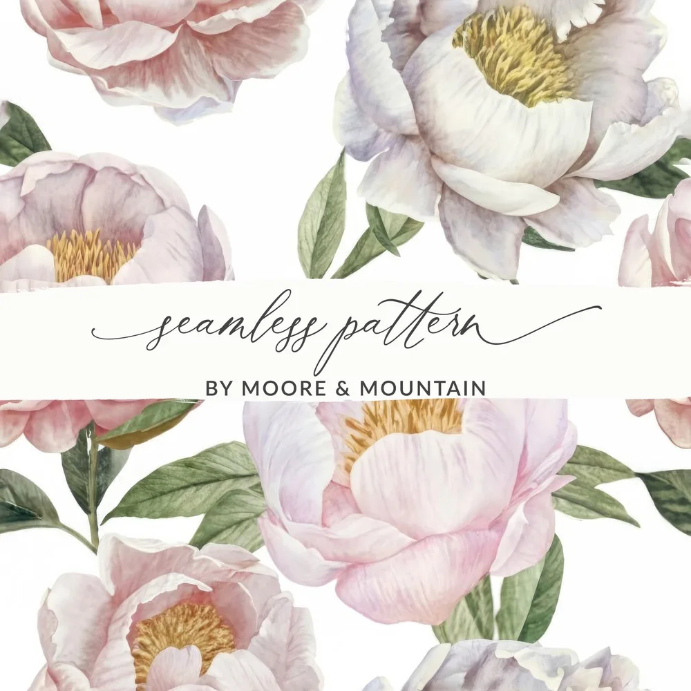 Peony Seamless Pattern Digital Download, Floral Background, Watercolor Flower Design, Repeating Print, Scrapbooking Paper, Fabric Design - Moore and Mountain