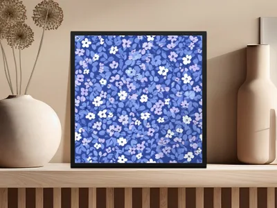 Blue and Violet Floral Pattern Framed Wall Art Decor