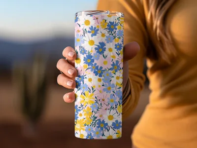 Floral Pattern Insulated Tumbler Travel Mug Cup