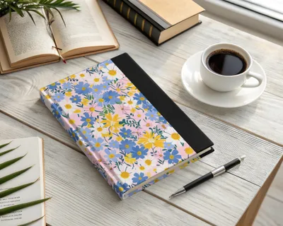 Floral Pattern Hardcover Notebook with Black Spine Notebook