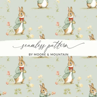 Peter Rabbit Digital Paper, Seamless Bunny Pattern, Floral Repeat Pattern, Spring Easter Fabric Design, Digital Scrapbooking Paper