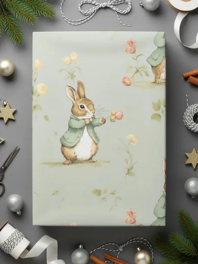 Peter Rabbit Digital Paper, Seamless Bunny Pattern, Floral Repeat Pattern, Spring Easter Fabric Design, Digital Scrapbooking Paper - Moore and Mountain