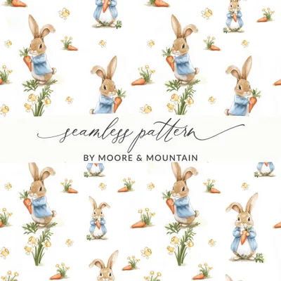 Peter Rabbit Digital Paper, Seamless Pattern, Easter Bunny Fabric, Floral Scrapbook Paper, Spring Animal Design, Digital Download