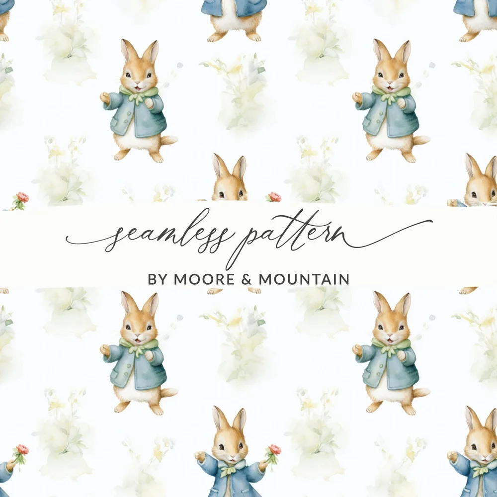 Peter Rabbit Digital Paper, Watercolor Bunny Seamless Pattern, Easter Fabric Design, Cute Animal Print, Spring Digital Download - Moore and Mountain