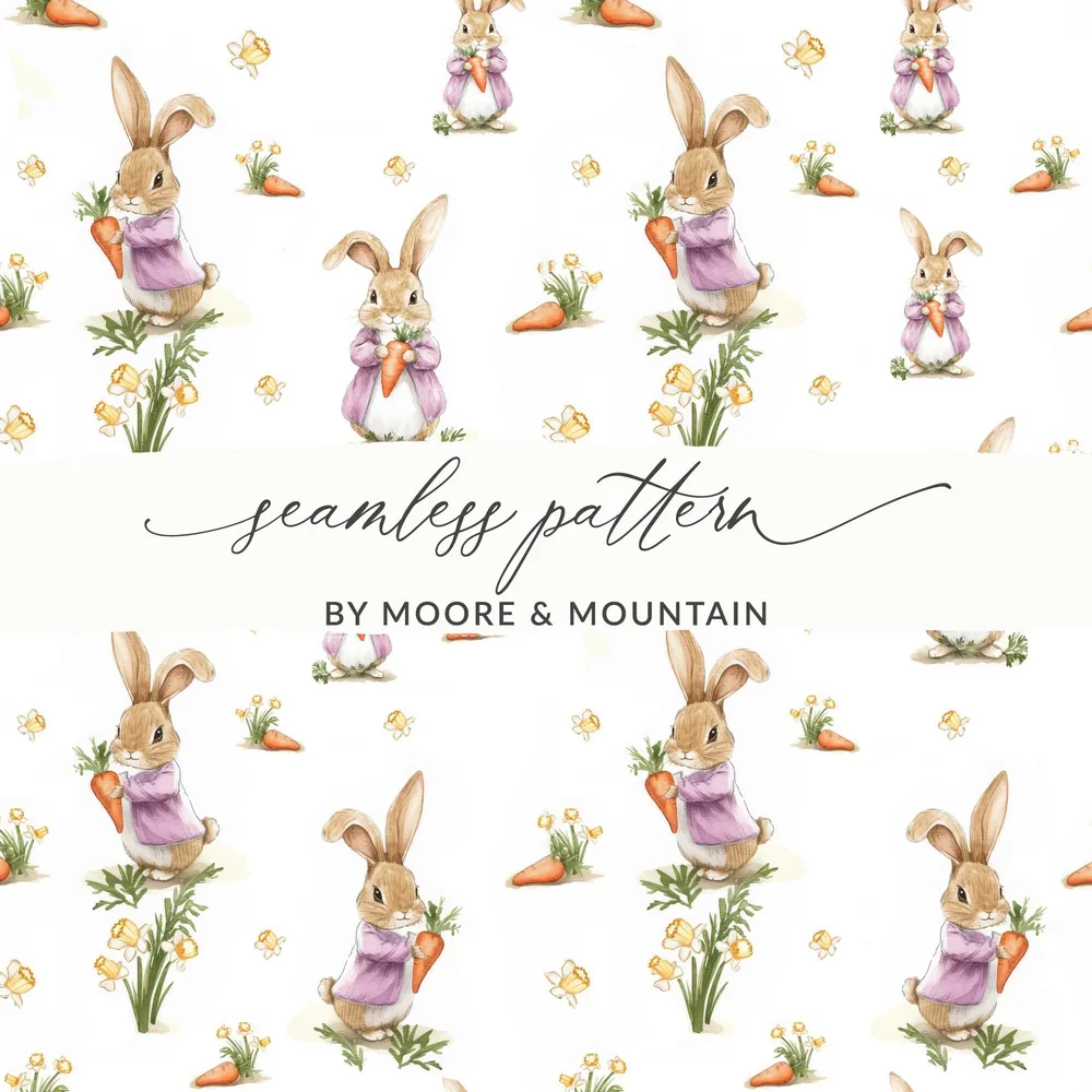 Peter Rabbit Digital Seamless Pattern, Spring Easter Bunny JPEG, Cute Kids Fabric Design, Nursery Wallpaper, Digital Paper Download - Moore and Mountain