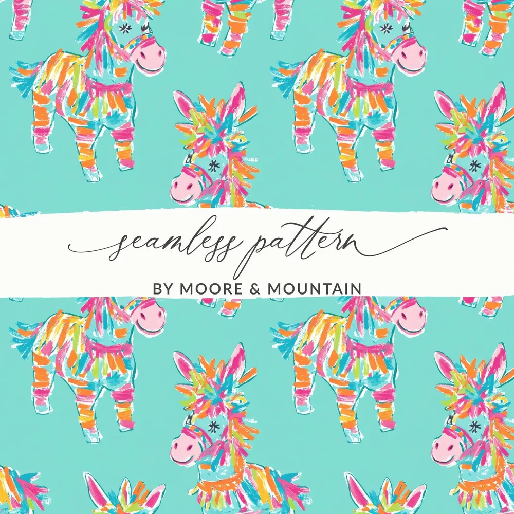 Pinata Donkey Digital Paper, Seamless Pattern, Colorful Party Print, Mexican Fiesta Theme, Scrapbook Paper, 12x12 inch JPEG, Digital - Moore and Mountain