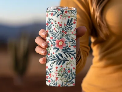 Floral Print Tumbler with Colorful Botanical Design Tumbler