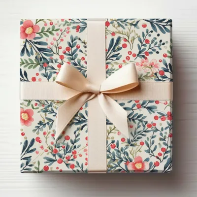 Floral Gift Wrap with Ribbon Elegant Packaging Option